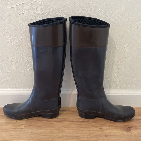 Hunter Womens 6 Regent Carlyle ColorBlock Tall Gloss Rain Boots Black Brown Snow - Picture 5 of 12